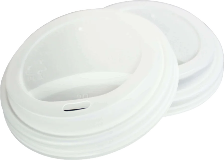 Dos tapas biodegradables blancas para vaso de papel, con orificio para beber